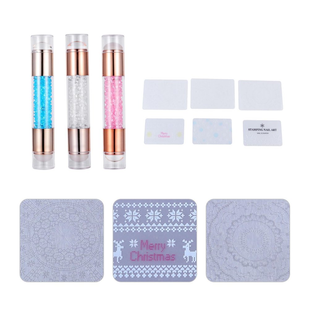 CTIRCHIU 3-Piece Acrylic Nail Art Stamping Tools with Double-Ended Design and Comfortable Grip for Home and Salon