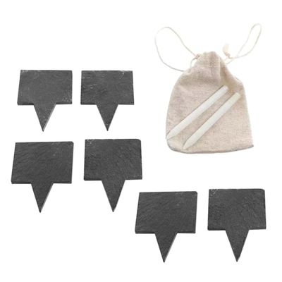 IDEANATEGRATE Square Black Slate Boards with Cheese Signs and Bag