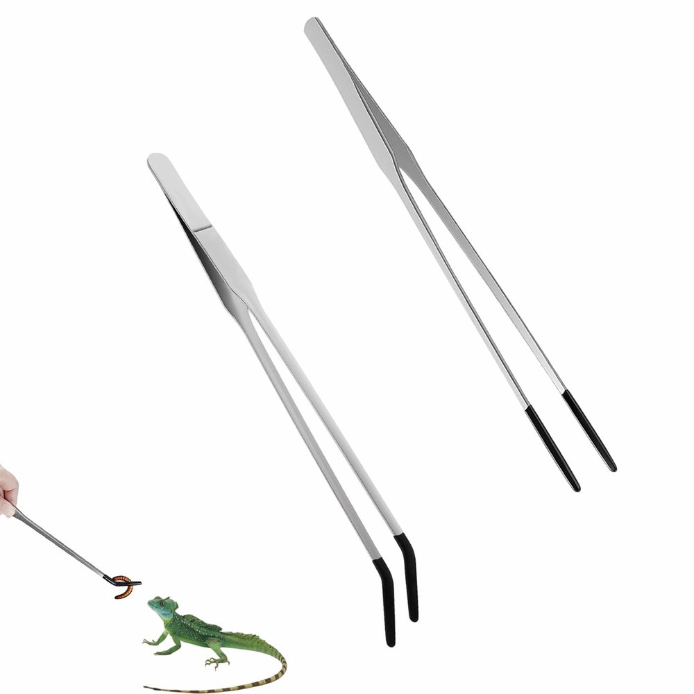 Heting-YQ 2-Piece Long Stainless Steel Aquarium Tweezers with Rubber Tips