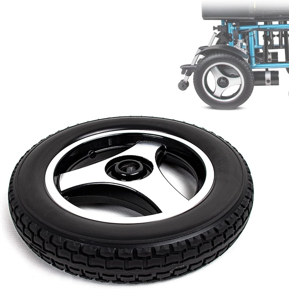Rear Wheel for Electric Wheelchairs, 12 in (30.5 cm), Solid PU Tire, 12 1/2 x 2 1/4 in (31.8 x 5.7 cm), 17 mm Bearing, 1 Piece
