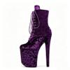 YAWURUNQIN Women's Fuchsia Ankle Boots, Round Toe, Lace-Up, Non-Slip Platform, 20 cm Stiletto Heels for Nightclubs and Drag Queen Shows, Purple, EU 40 view 3