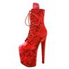 YAWURUNQIN Women's Fuchsia Ankle Boots, Round Toe, Lace-Up, Slip-Resistant Platform, 20 cm Stiletto Heels, EU 41 view 1