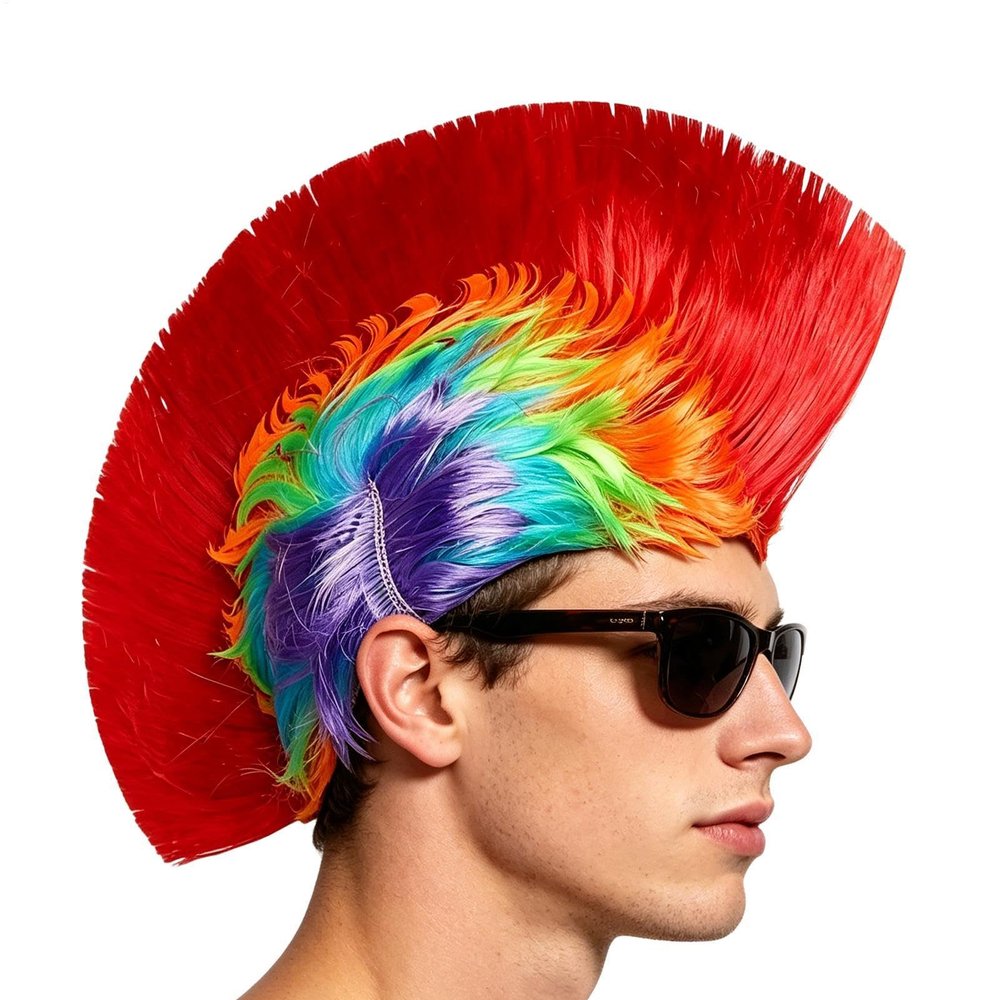 Punk Rock Rainbow Mohawk Wig, Unisex