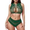 Generic Lace-Pattern Lingerie with Two Sets of Fishnet Stockings, Green, One Size view 1