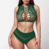 Generic Lace-Pattern Lingerie with Two Sets of Fishnet Stockings, Green, One Size view 3