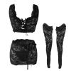 Generic Elegant, Seductive Lace-Up Set with Sheer Fishnet Stockings, Matching Bra and Panty Set (Black, M) view 2