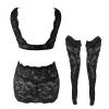 Generic Elegant, Seductive Lace-Up Set with Sheer Fishnet Stockings, Matching Bra and Panty Set (Black, M) view 4