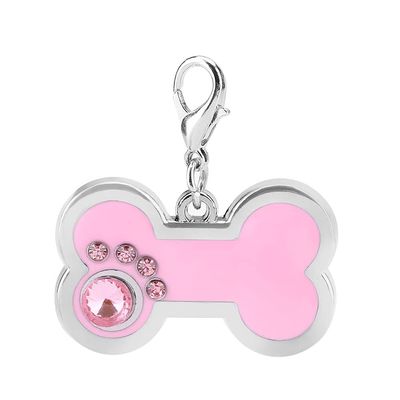 Omquot Bone-Shaped Pet ID Tag with Rhinestone Decor for Dogs and Cats, Engraved Name, Durable Zinc Alloy, Blue/Pink