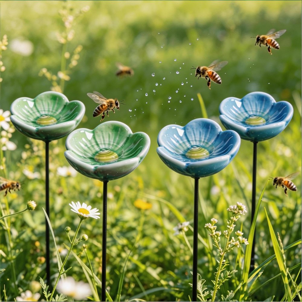 Garden Bee Drinkers, 4-Pack Ceramic Flower Insect Drinkers