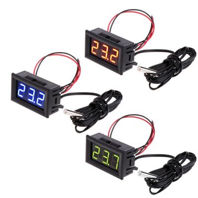 Getdoublerich Digital Thermometer, -50 to 110°C, 1 m Probe, DC 5–12 V, Red/Blue/Green