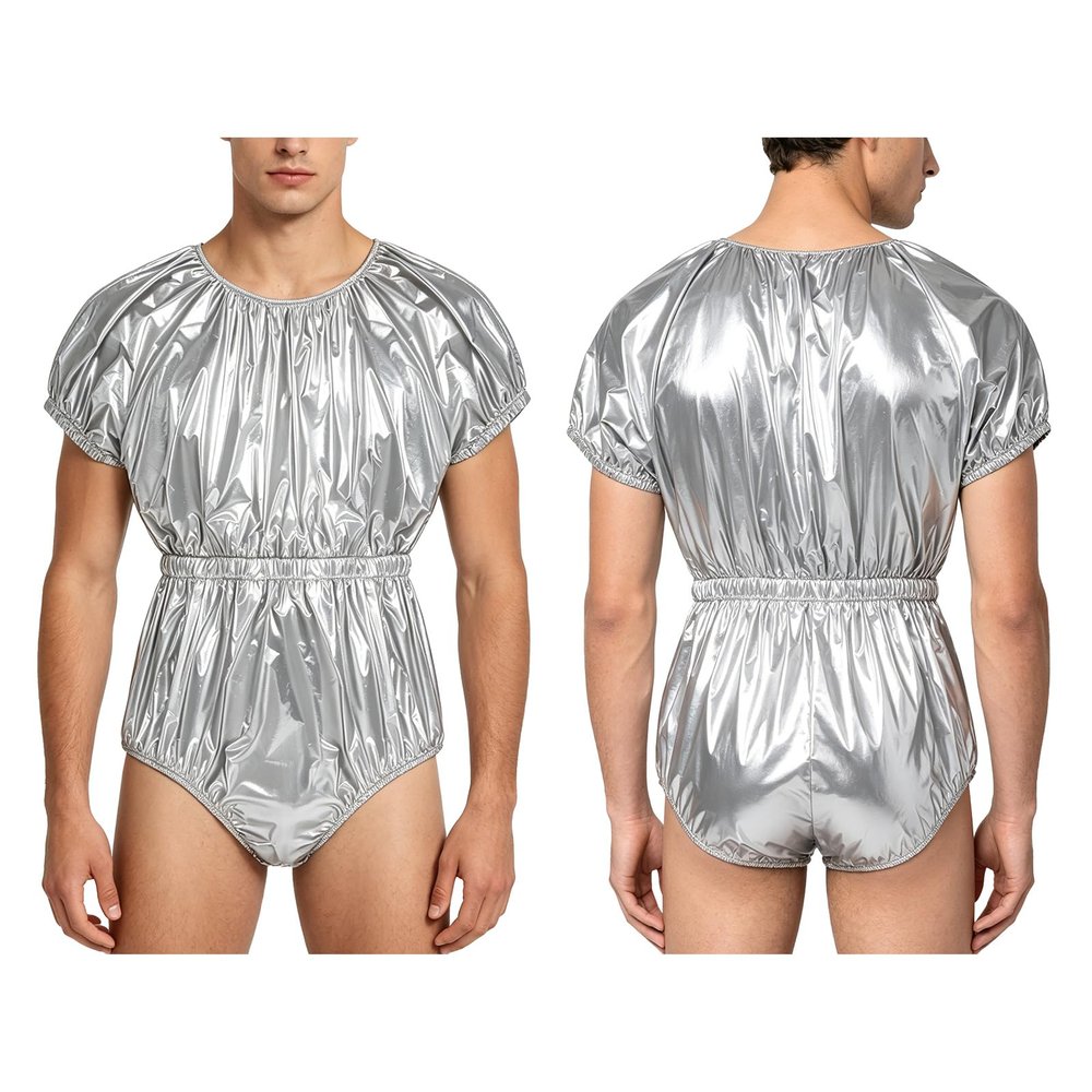 Yihuimin Men's Waterproof Round-Neck Incontinence Bodysuit, Silver, 3XL