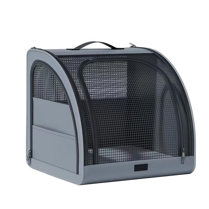 Foldable Car Dog Crate for Polestar 1 2019–2021, Oxford Fabric, 3-Zipper Doors, Gray