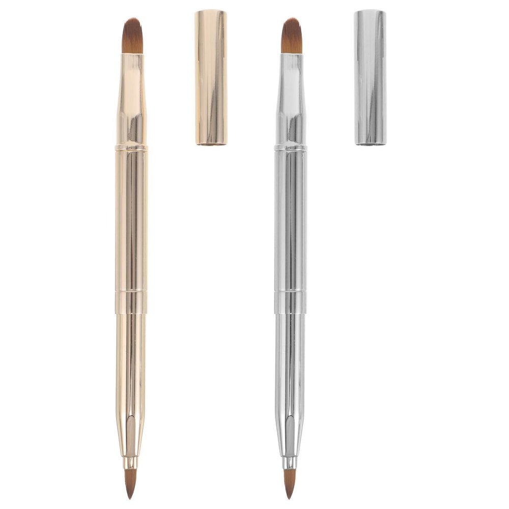 2-Piece Retractable Double-Ended Metal Lip Brushes with Caps