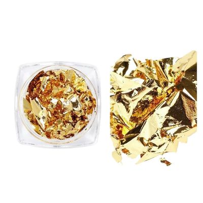 ROCKPOEM 2-Piece Gold Leaf Nail Art Flakes, Silver and Gold Aluminum Glitter for Manicure