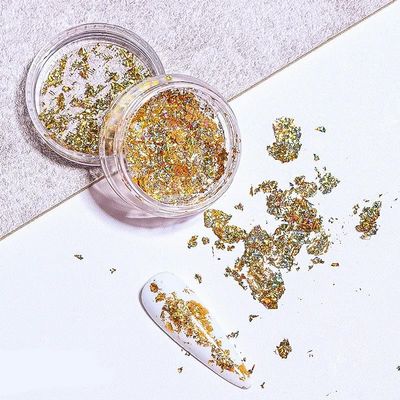 ROCKPOEM Gold Leaf for Nail Art, 3D Gold and Silver Nail Foil Flakes