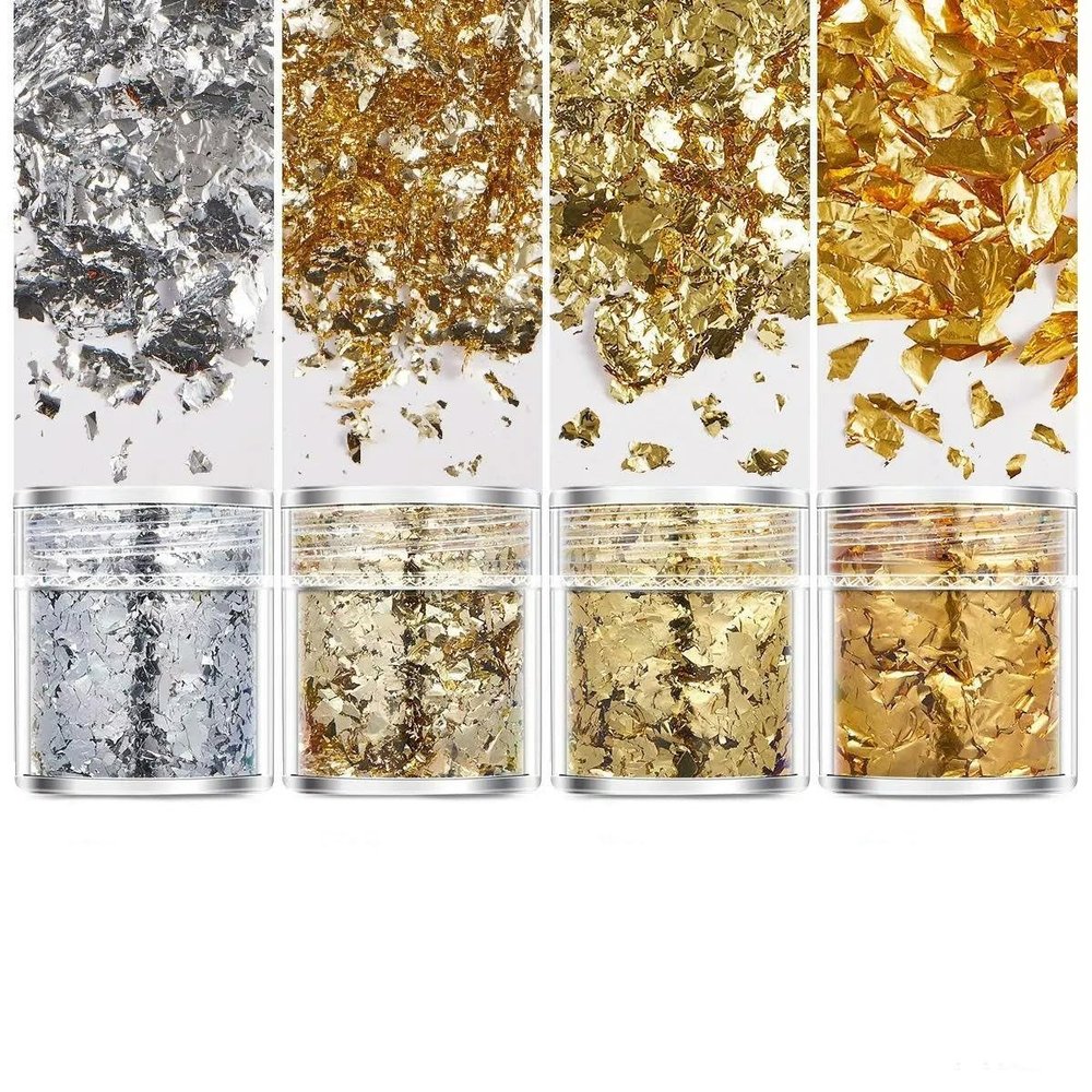 ROCKPOEM 4 Bottles Gold Leaf, Gold Flakes, Glitter, Sequins for DIY Projects, Resin, Nail Design and Jewelry Making