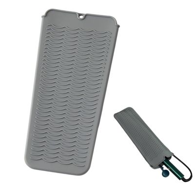 HSTWODE 2-Piece Heat-Resistant Silicone Mat & Storage Sleeve for Hair Styling Tools, Non-Slip Insulating Pad, Gray