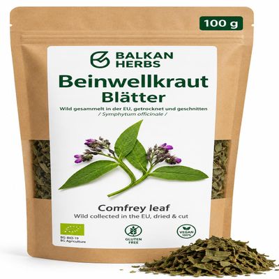 Organic Comfrey Leaves Tea, 100 g, Cut 5 mm, EU Wild-Harvested