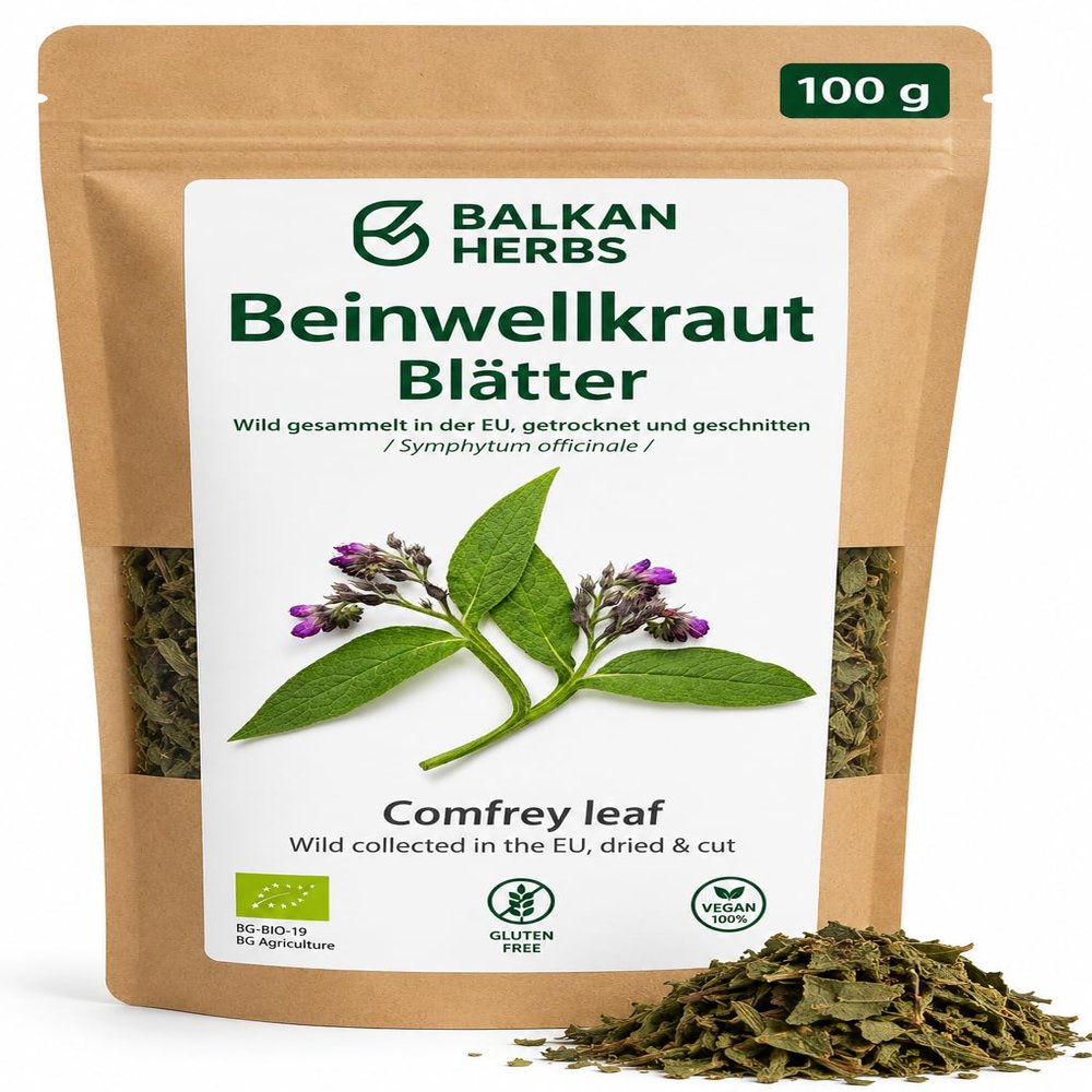 Organic Comfrey Leaves Tea, 100 g, Cut 5 mm, EU Wild-Harvested