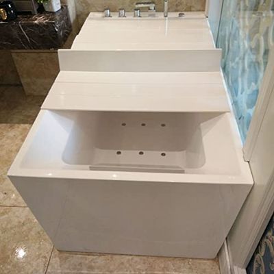 Bathtub Tray and Cover, White Wood Grain, 0.7 cm Thick, 120 x 70 cm