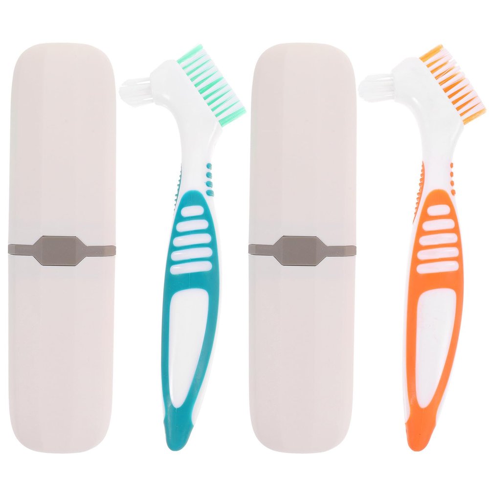 TIDTALEO 2-Piece Professional, Easy-to-Use Denture Cleaning Brush Set with White Portable Case