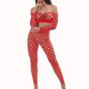 Women's Rhinestone Fishnet Stockings with High Waist Leggings (Red, One Size) view 2