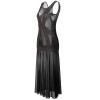 Women's Sheer Floral Lace V-Neck Chemise Thong Set, Mesh Nightgown, Black, XXL view 2
