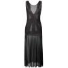 Women's Sheer Floral Lace V-Neck Chemise Thong Set, Mesh Nightgown, Black, XXL view 4
