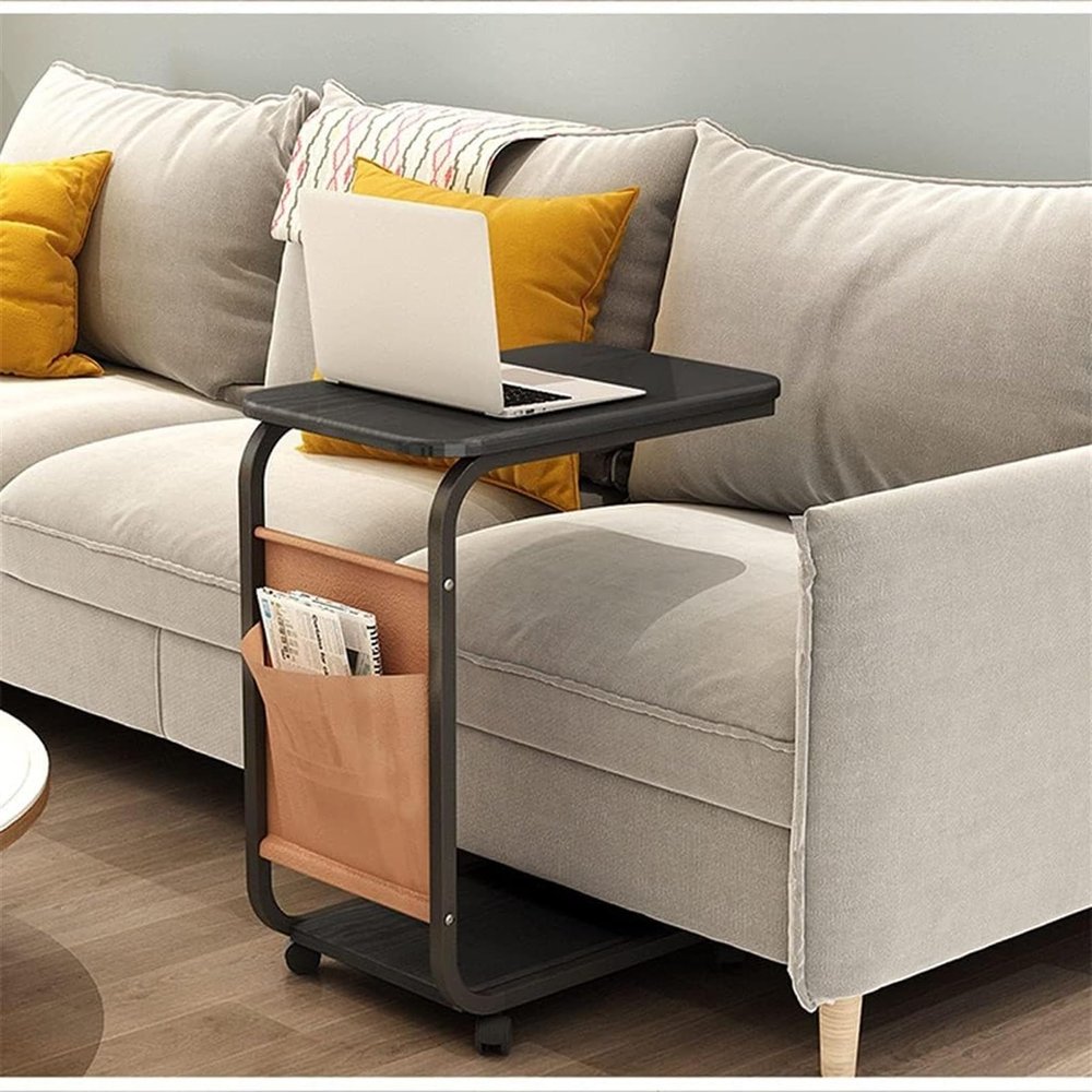 C-Shaped Rolling Laptop Table for Bed, Sofa Side Table with Storage Pocket