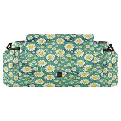decor gift Stroller Organizer, Daisy Floral Pattern, Vintage Blue, Caddy with Handle and Attachment