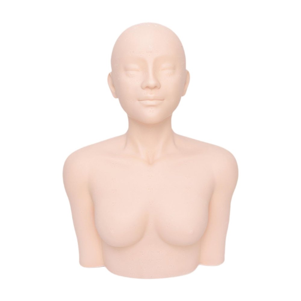 FQRDKT Training Mannequin Head with Acupoint Markings for Massage Training, Spa and Cosmetology, PVC Face and Body Practice Model for Education and Home Use, Standard
