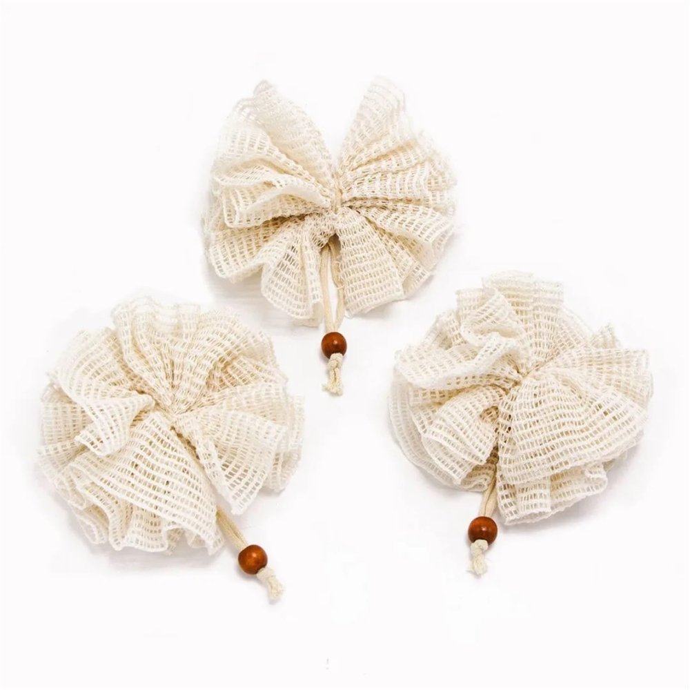 Shower Sponge Body Wash Mesh Loofah, Beige, 3-Pack