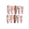 10-Piece Handmade Press-On Nail Set, Pink Denim Leopard, Reusable DIY, Long Almond (Long Ladder, S, 002) view 1