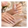 10-Piece Handmade Press-On Nail Set, Pink Denim Leopard, Reusable DIY, Long Almond (Long Ladder, S, 002) view 4