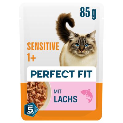 Adult 1+ Cat Food Pouches, 12 x 85 g, Salmon & Vegetable Chunks in Gravy, Pack of 12