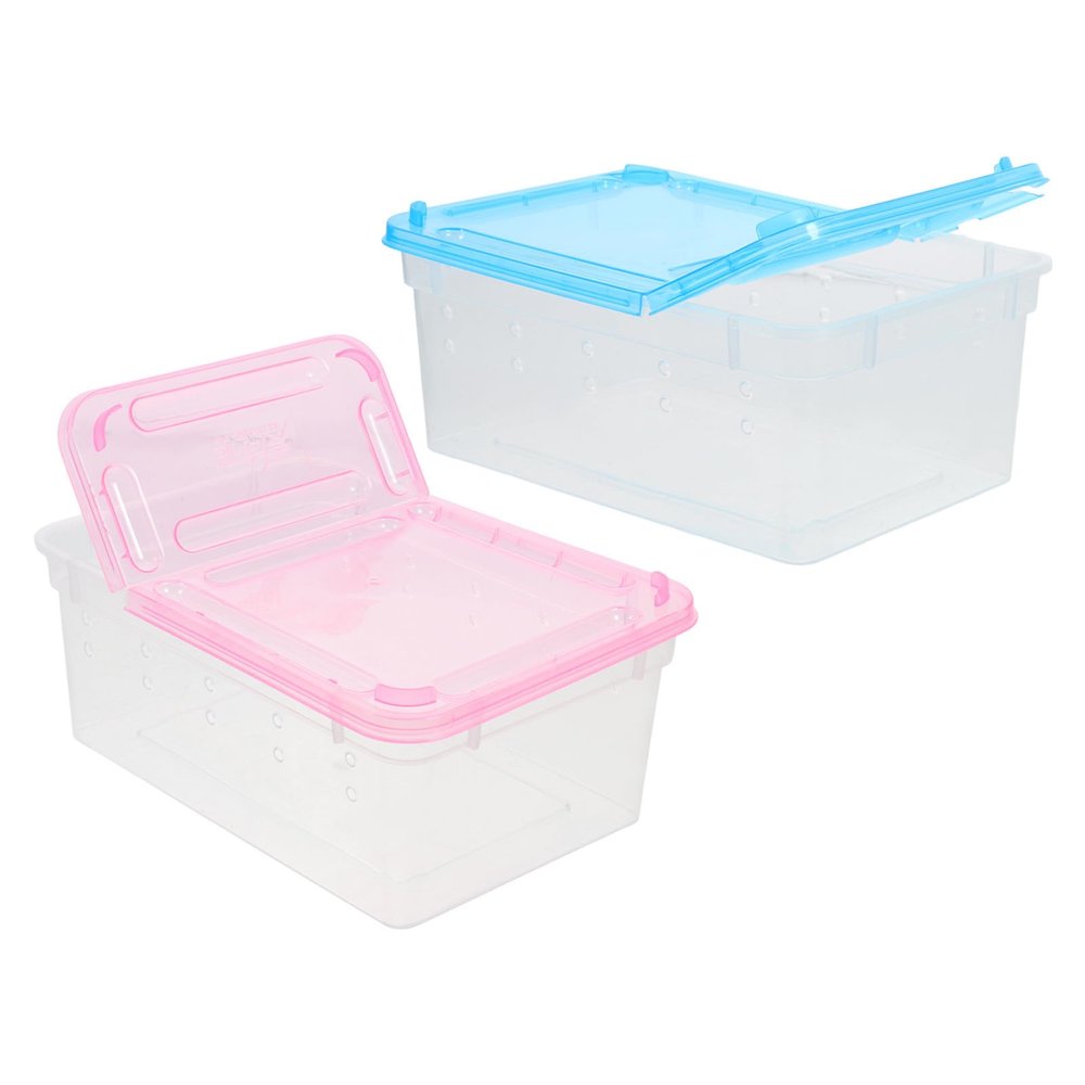 BUTIFULSIC Plastic Breeding Cages, 2-Pack Transparent Reptile Boxes with Ventilation Holes, 6.50 x 4.53 x 2.56 in